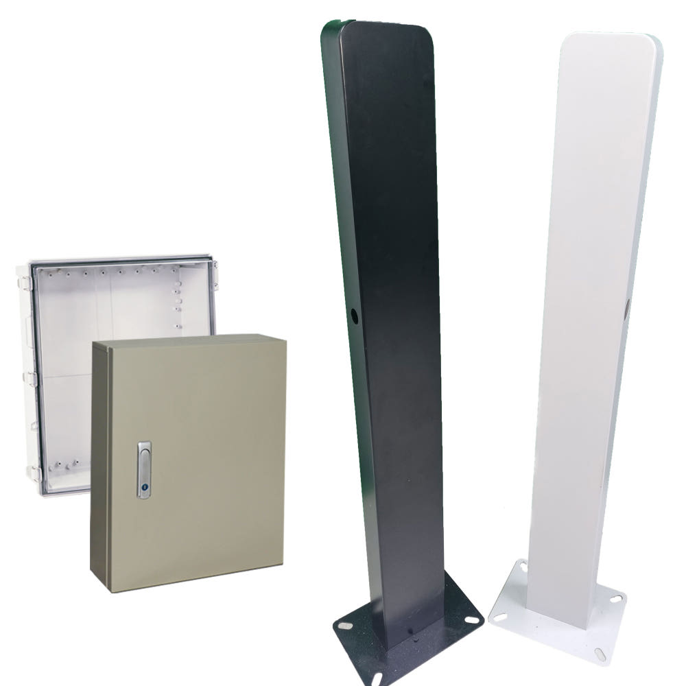 거성종합전기의 전기차 충전기 스탠드 패키지와 보호용 박스가 포함된 모습.