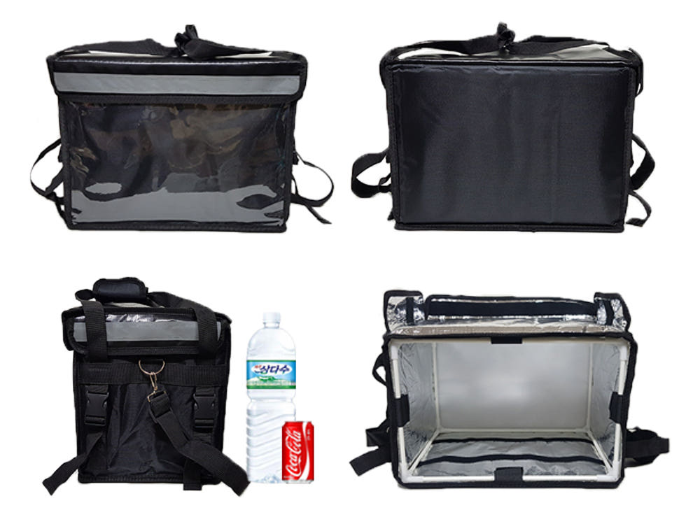 보온보냉 기능이 강조된 62L 자전거 배달가방의 내부 모습.