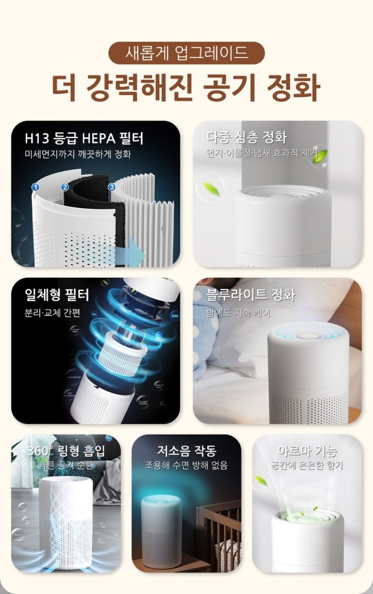 AIRYES 음이온공기청정기의 소음이 수면에 미치는 영향을 보여주는 이미지.